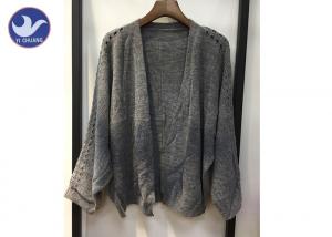 Wholesale Lightweight Lady Pointell Bat Sleeves Cardigan / Womens Knit Sweater Gray Color from china suppliers