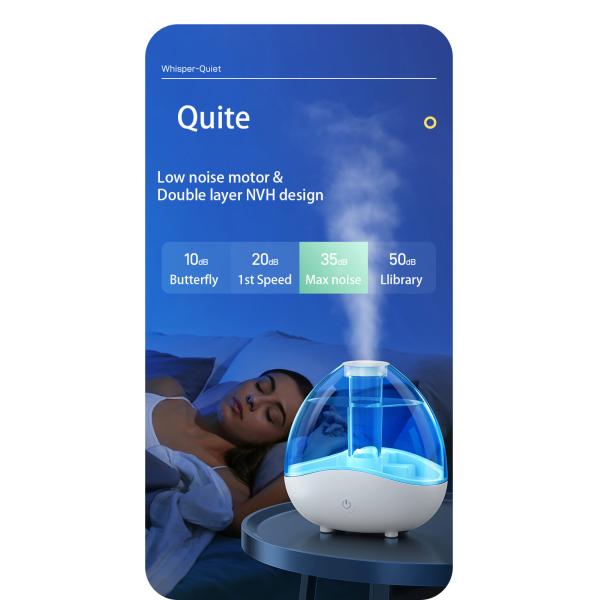 HOMEFISH Ultrasonic Atomization Humidifier 150mL/H-250mL/H Large Mist Output With Night Light
