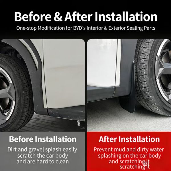 Premium High Quality Replacement No-Drill Mud Flaps BYD Seagull | Scratch-Resistant PE Rubber Fender Flares Heavy-Duty Splash