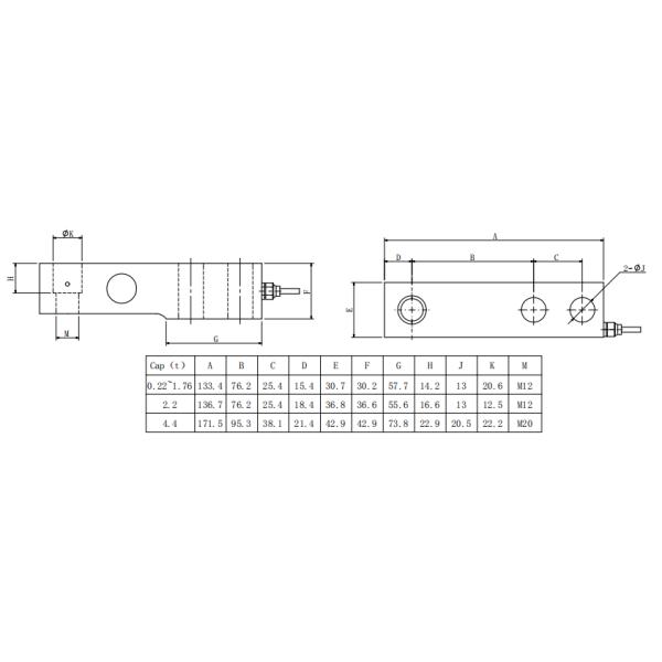 0.22 -4.4t Capacity Weighing Force Sensor 20V Stainless Steel Shear Beam Load Cell
