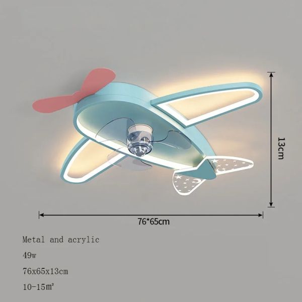 Kids Children Room LED Ceiling Fans Dimmable Remote Control Creative Plane Ceiling Fan With LED Light (WH-CLL-64)
