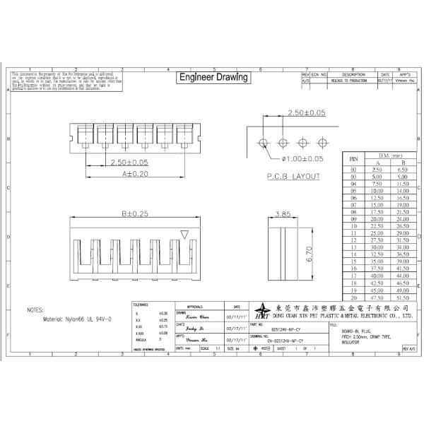 2.5mm Pitch SCN connector Wire to Board Crimp Connectors Crimp style, Board-in connector