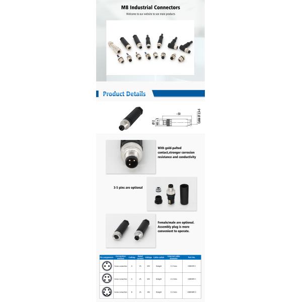 M8 Connector IEC 61076-2-104 Field-wireable Assembly 3-pin A-code Straight IP67 Male