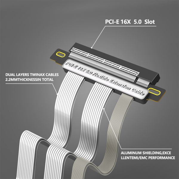 180 Degree PCI E 5.0 Riser Cable 16X Flexible GPU Extension Cable
