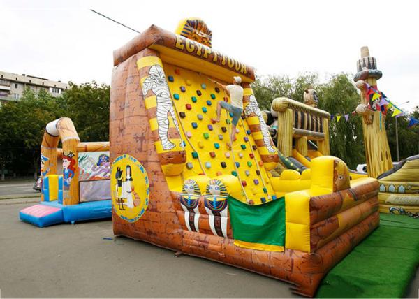 Quality Inflatable Amusement  Park With Golden Rock Climbing Wall , Printed Partern for sale