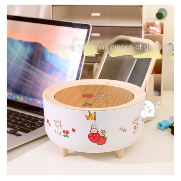 Cute Mini Table Personalized Bedside Dormitory Dresser with Lid Living Room Creative Storage Bucket Desktop Small Trash Can