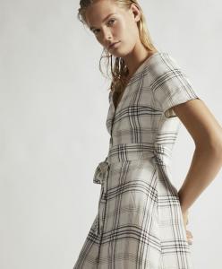 Wholesale Summer Clothing Women V Neck Midi Checked Linen Dress from china suppliers