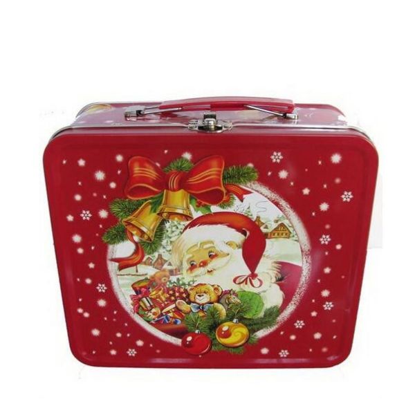 LOGO Printing Rectangle Metal Tin Lunch Box With Christmas Artwork