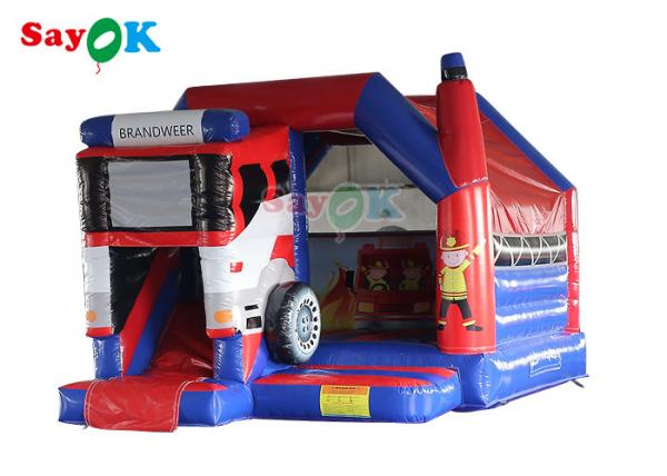 Quality Commercial Inflatable Bouncy Castle Fire Truck Inflatable Bounce House With Slide for sale