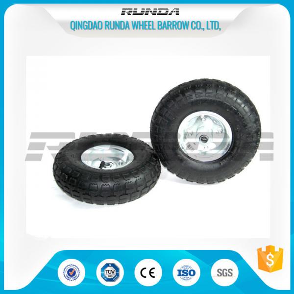 Quality Galvanized Color Pneumatic Rubber Wheels Steel Rim Ball Bearing 55mm Hub 3.50-4 for sale