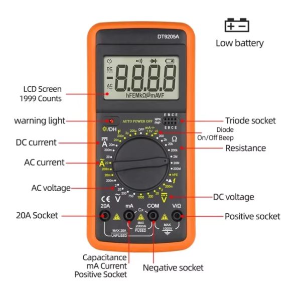 Multifunctional Measure AC DC Current Resistance Capacitance Smart Digital Multi Meters