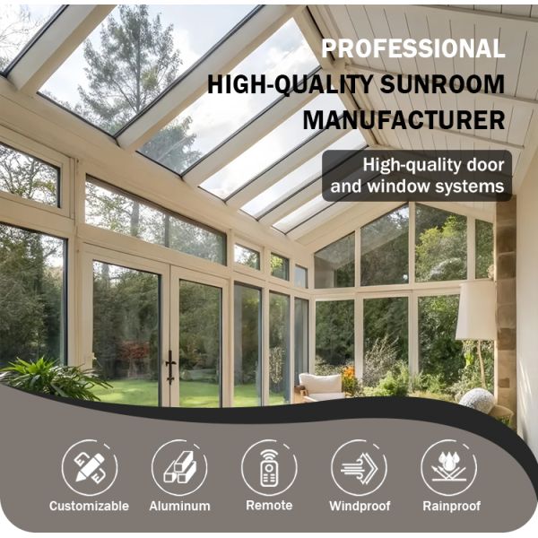 Manufacture Outdoor Modern Designs Waterproof Customizable Aluminum Alloy Frame Sunroom Movable Sunroom