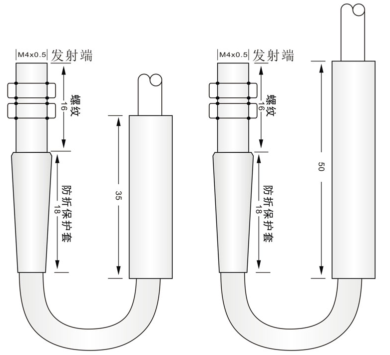 10-30V 3 Wire Metal Proximity Sensor M4 Small Visible Light 660nm Through Beam Mode