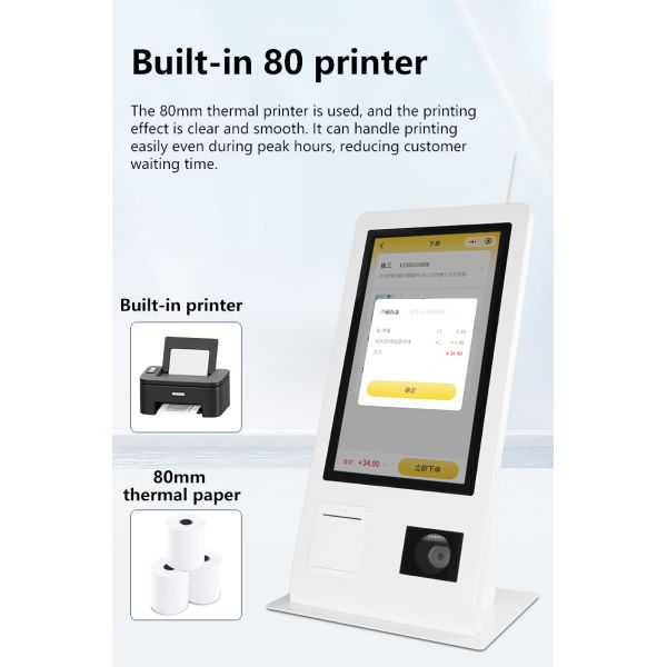 15.6" Self-Service POS Machine with Win 10 Operation System Touch Screen Scanner Printer NFC QR Code Reader