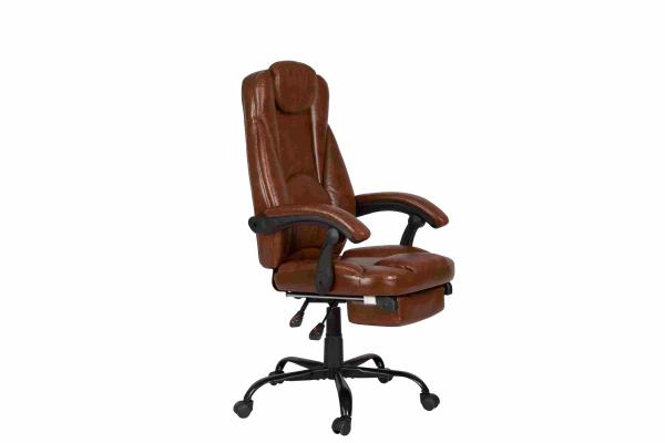 Quality PU Brown Leather Reclining Office Chair With Footrest Retractable Reducing Tension for sale