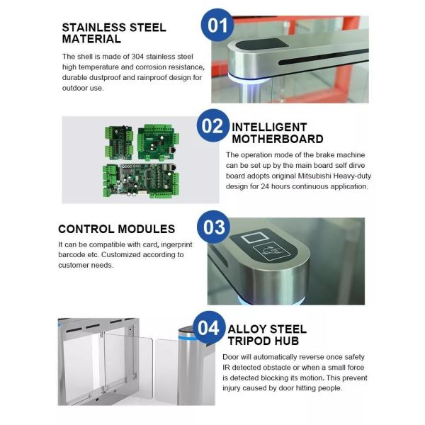 SUS304 Swing Turnstile Gate Stainless Steel IR Swing Barrier Turnstile