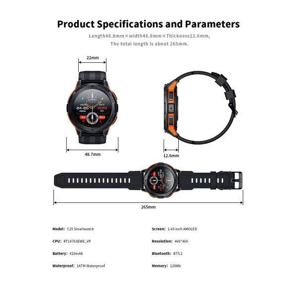 Custom Men Smart Watch C25 1ATM Waterproof And Dustproof Supports Sdk Api Project