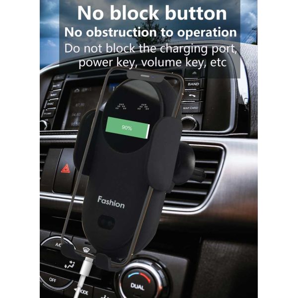 15W Qi Fast Car Mount Wireless Charger Gravity Auto Clamping