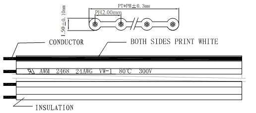 PVC Flat Ribbon Cable UL2468 #24AWG 10Pins 2.00mm Pitch