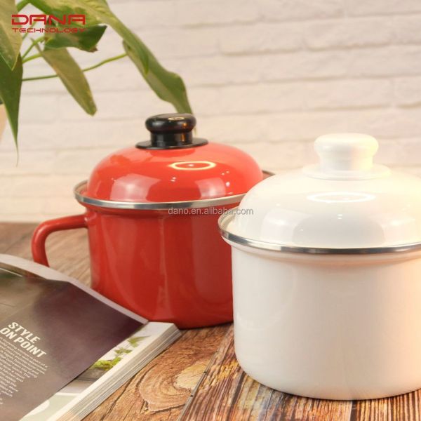 Customized Color 1.45L Enamel Noodle Pot With Comfortable C Shape Handle