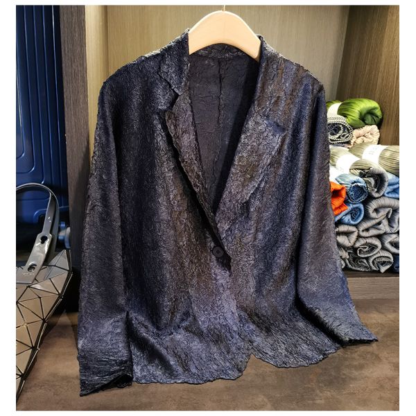 Simple One Button Wrinkle Long Sleeve Suit Coat Solid Color Coat