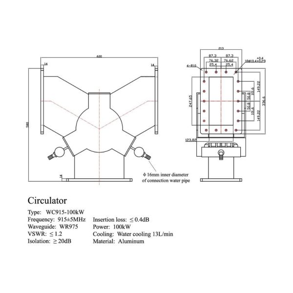 100kW Waveguide Circulator For Microwave Heating