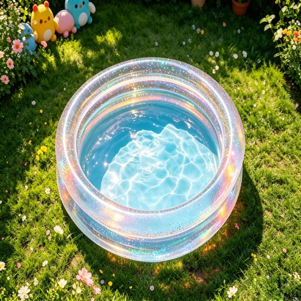 Custom Clear Glitter Inflatable Kiddie Pool with 3-Ring Safety Structure and Non-toxic BPA-free PVC for Kids Summer Fun