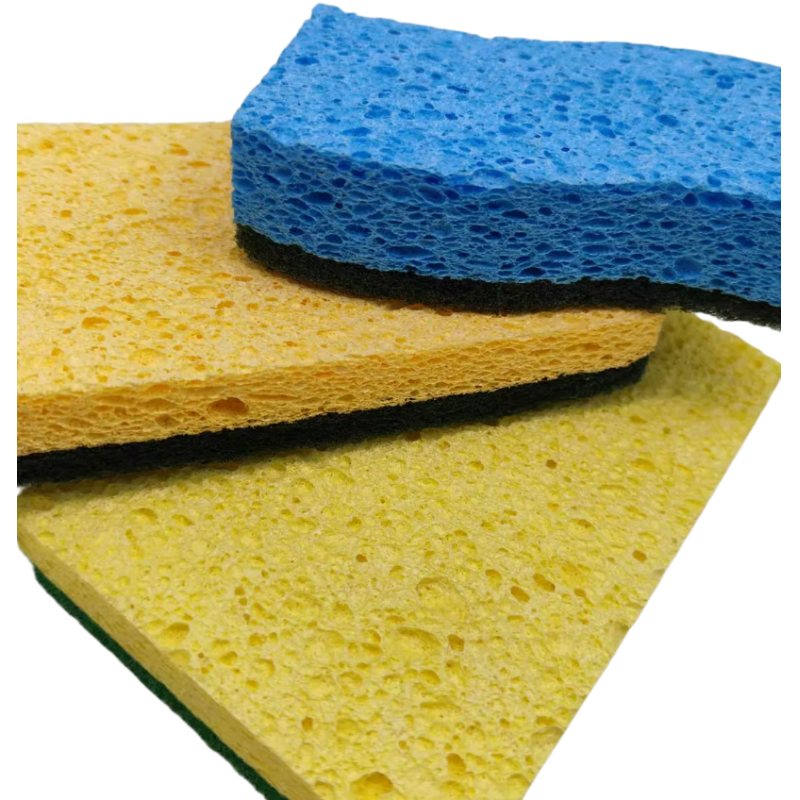 Biodegradable Wood Pulp Sponge Cloth Blue Yellow Compostable