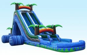 China 24Ft Wild Splash Slide , Blue Cliff Jungle Inflatable Double Lane Slide on sale