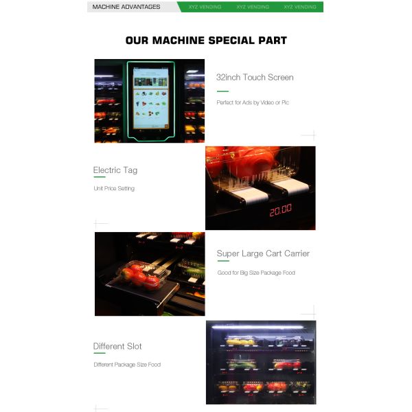 Automatic Combo Coin Operated Banknote Refrigerated Touch Screen Food Salad Sandwich Vending Machine