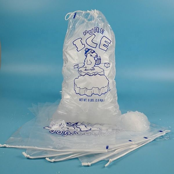 Reusable Injecting LDPE 1.5mil Drawstring Ice Bag Biodegradable