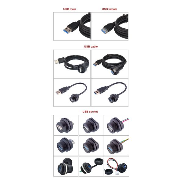 USB 3.0 Panel Mount IP67 Waterproof USB Cable Connector For Advertising Light Box Cable