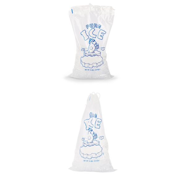 Durable Heavy Duty Plastic 8 lb ice bags with drawstring 11x19 Inch