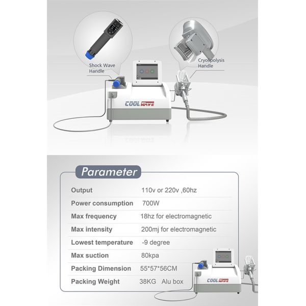 Portable Cool Wave Cryolipolysis ESWT Fat Freezing Shockwave Therapy Machine For Pain Relief 1-16 Hz Frequency