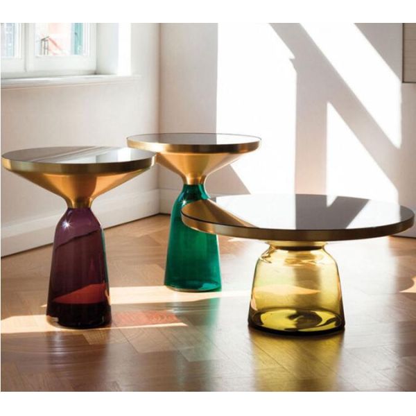 Modern Nordic Style Glass Base round table yellow Bell Side Table