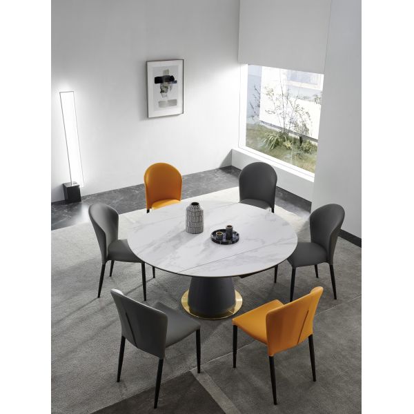 Home Design Dinning Table Set 8 Chairs Dining Room Furniture Extendable Round Marble Dining Table Set