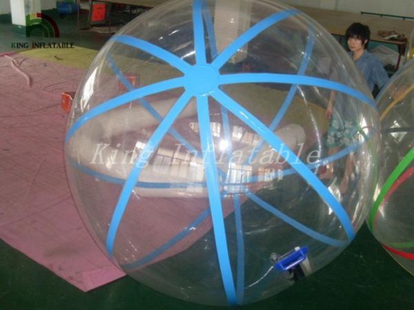 Quality 1.0mm PVC Transparent Walk On Water Inflatable Ball With Blue Strings for sale