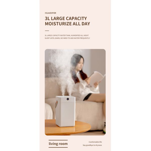 3L Large capacity Double Spray Diffuser Humidity Cool Mist Nebulization Air Humidifier With Digital Screen Display