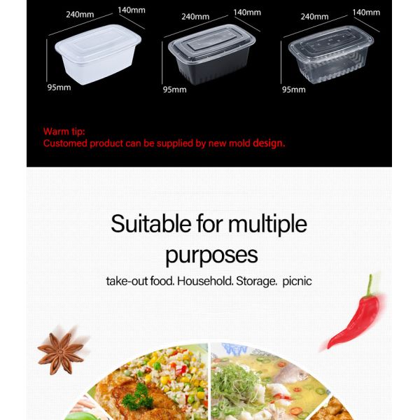 Leak Proof Plastic Food Storage Boxes Disposable Take Away Packaging